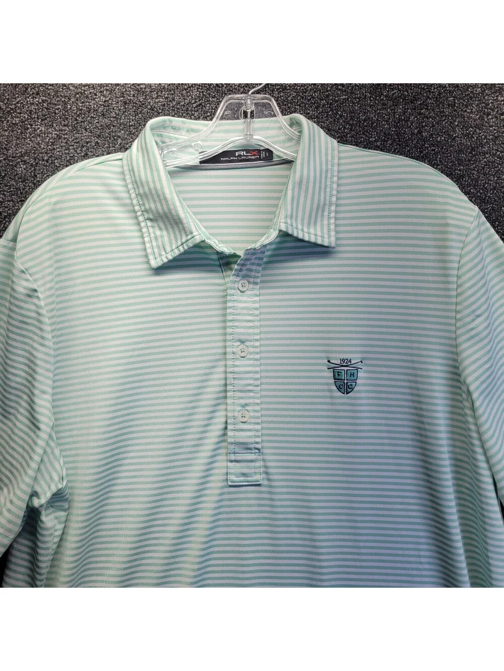 Polo Ralph Lauren RLX Golf Shirt Men's Sz L Green Striped Performance Poly FHCC